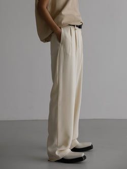 DOUBLE PLEATED STRETCH TROUSERS