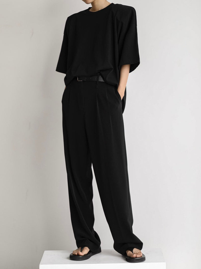 DOUBLE PLEATED STRETCH TROUSERS