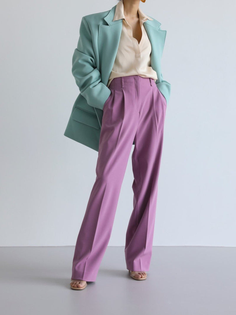 DOUBLE PLEATED STRETCH TROUSERS
