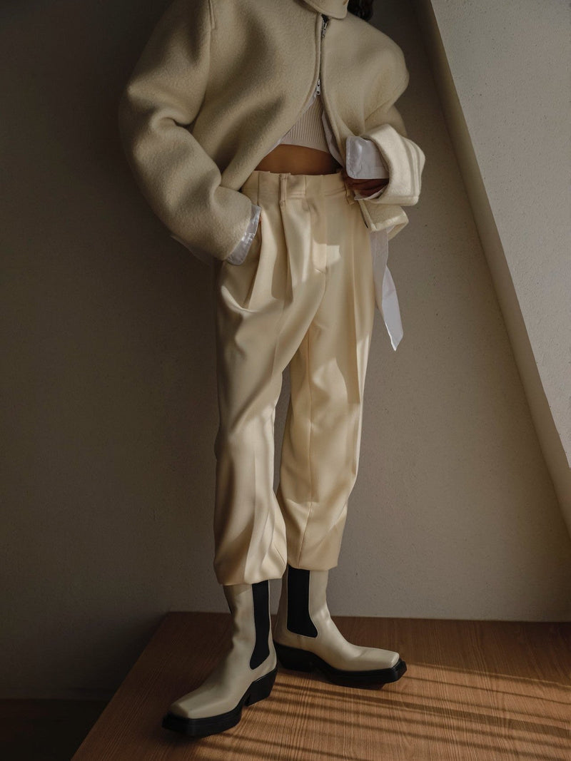 DOUBLE PLEATED STRETCH TROUSERS