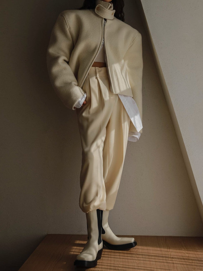 DOUBLE PLEATED STRETCH TROUSERS