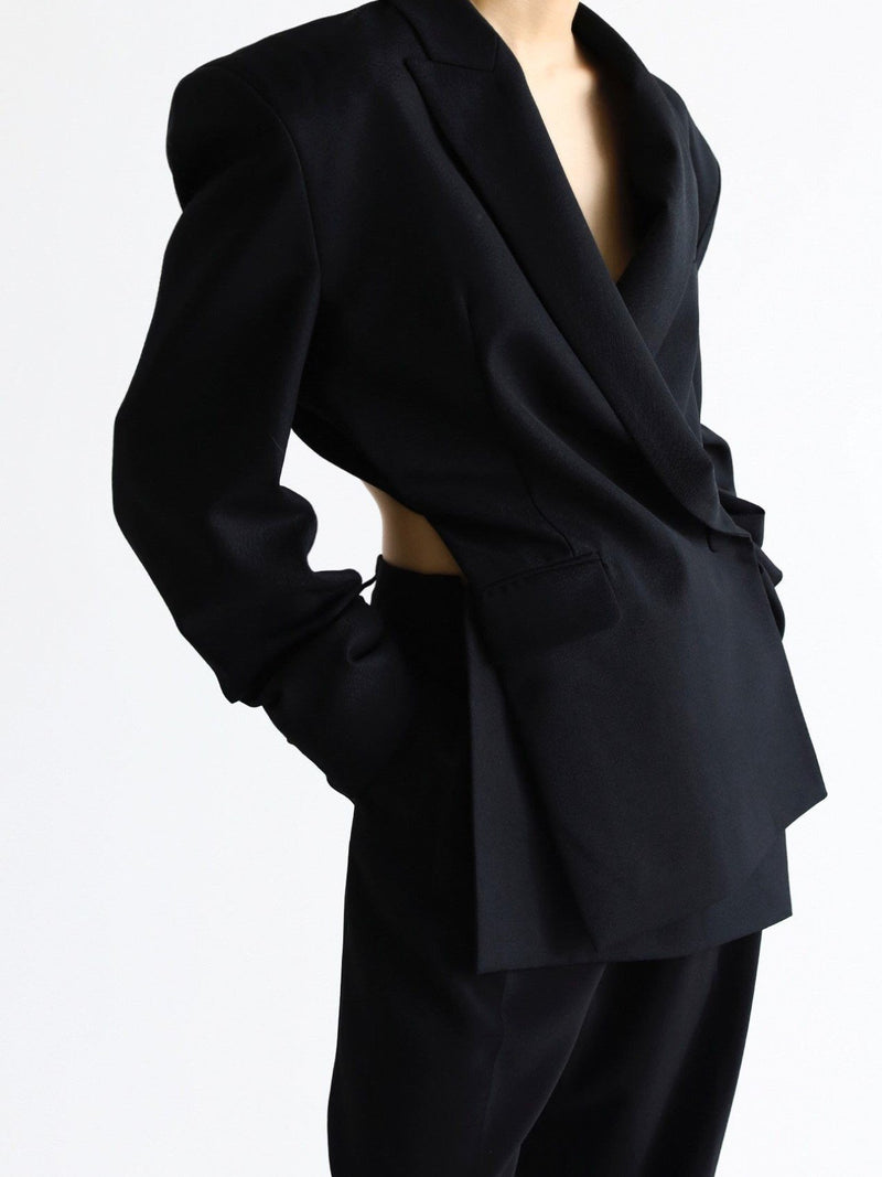 DRAPED WOOL BLAZER WITH OPEN BACK