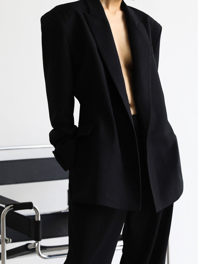 DRAPED WOOL BLAZER WITH OPEN BACK