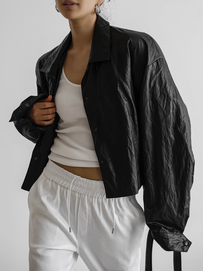 ECO LEATHER CROPPED COACH JACKET