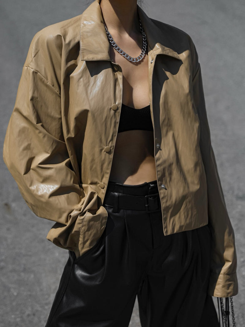 ECO LEATHER CROPPED COACH JACKET