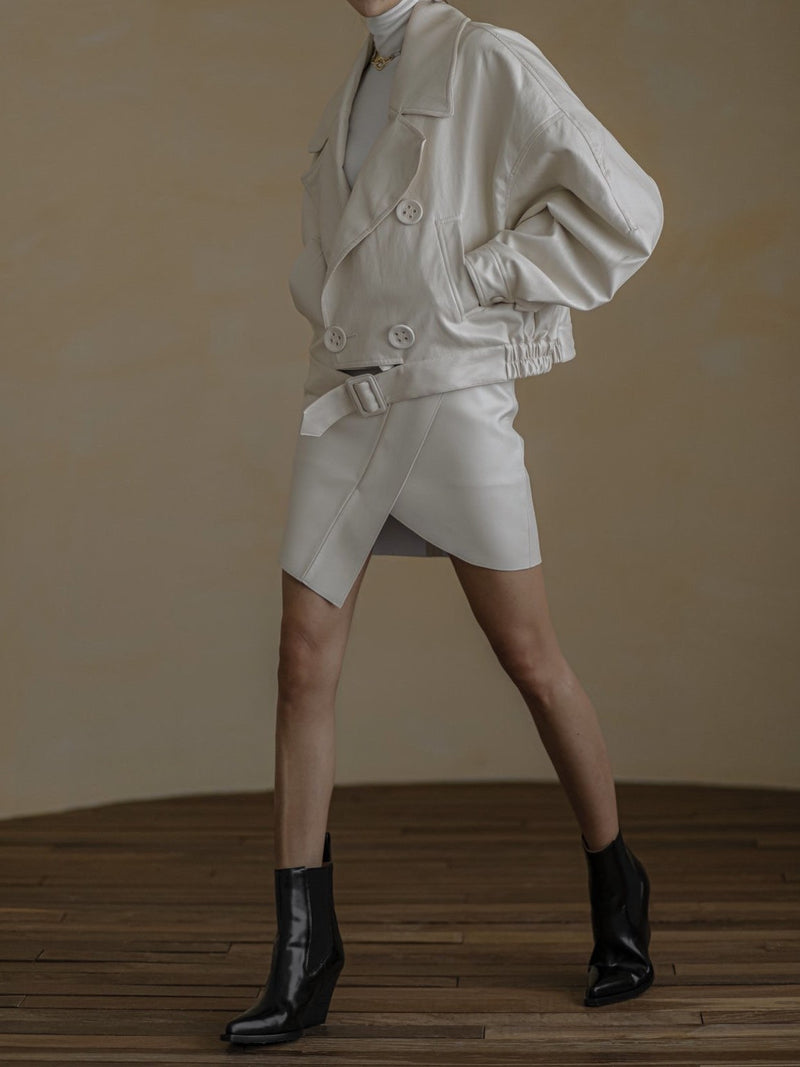 VEGAN LEATHER EYELET BUTTON TRENCH