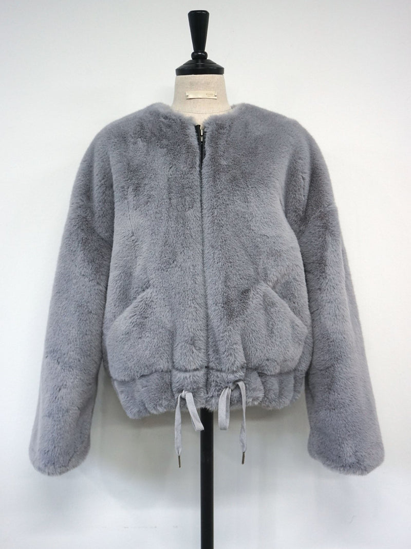 FAUX FUR COLLARLESS JACKET