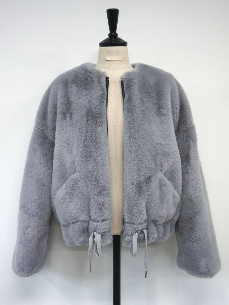 FAUX FUR COLLARLESS JACKET