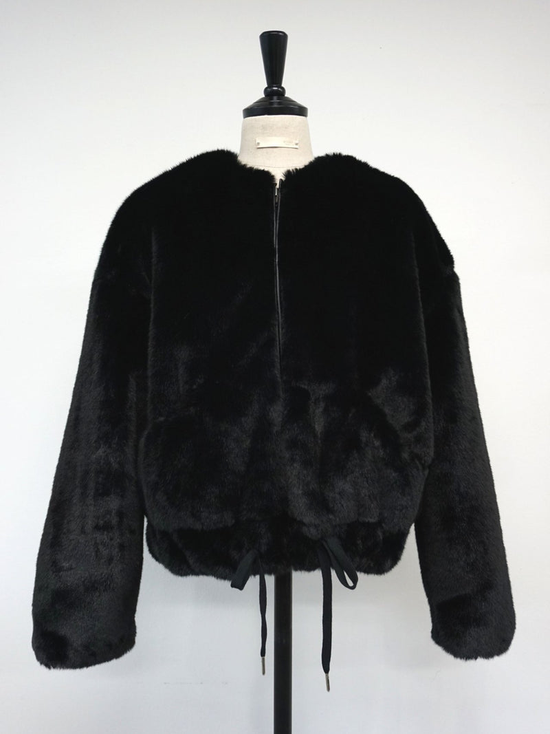 FAUX FUR COLLARLESS JACKET