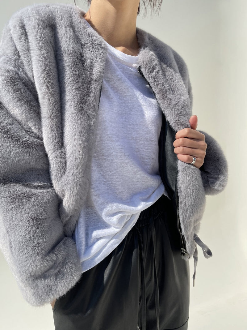 FAUX FUR COLLARLESS JACKET