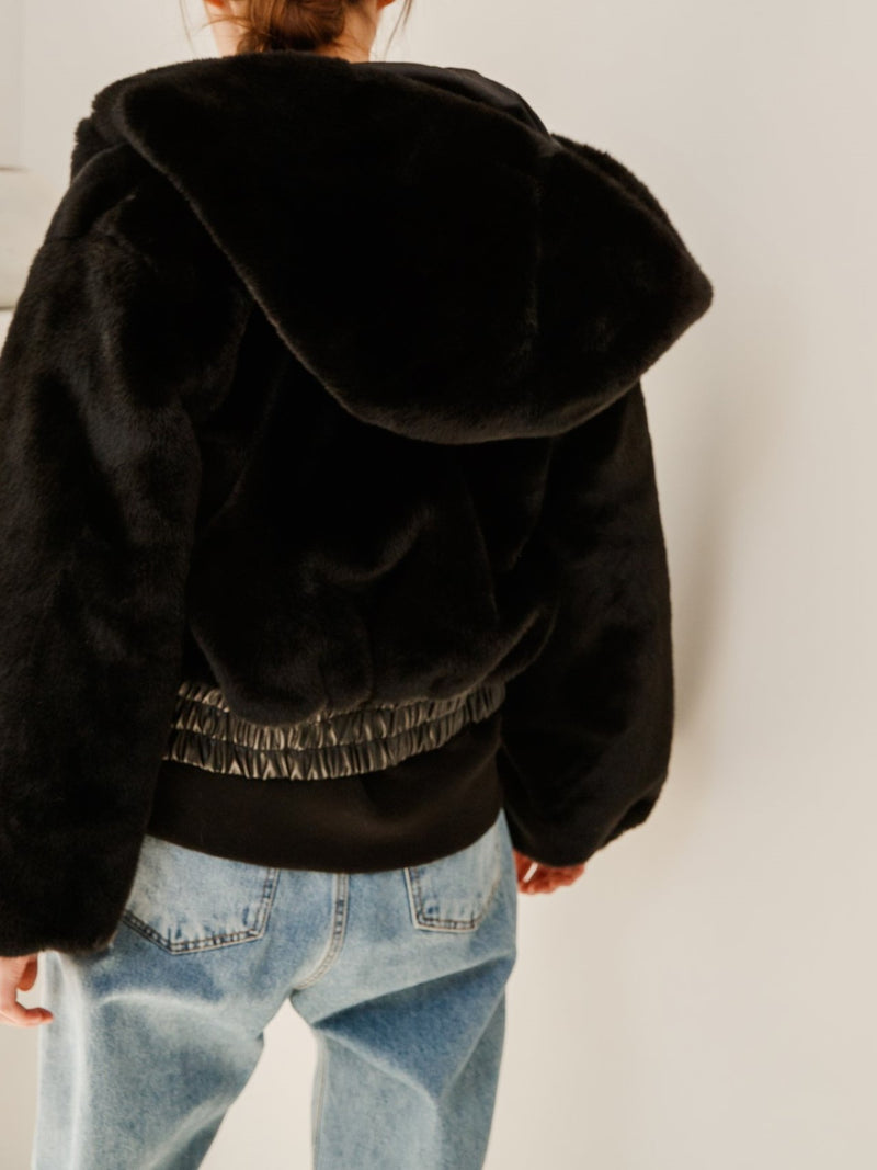 FAUX FUR JACKET WITH HOOD