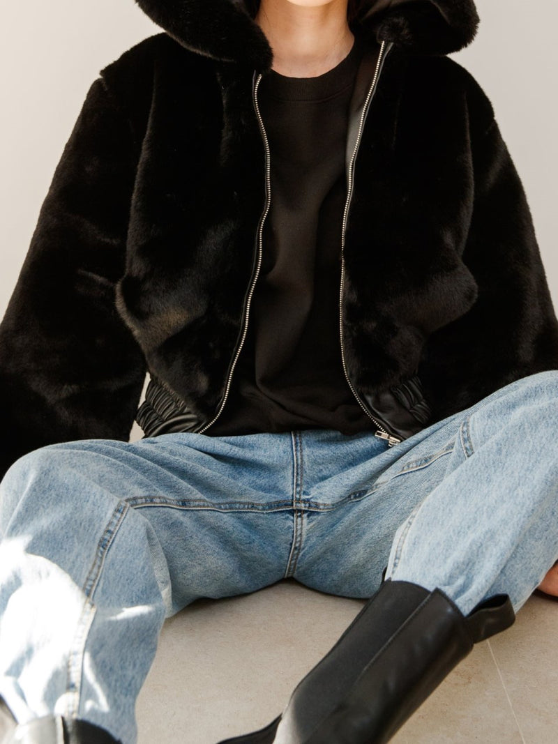 FAUX FUR JACKET WITH HOOD