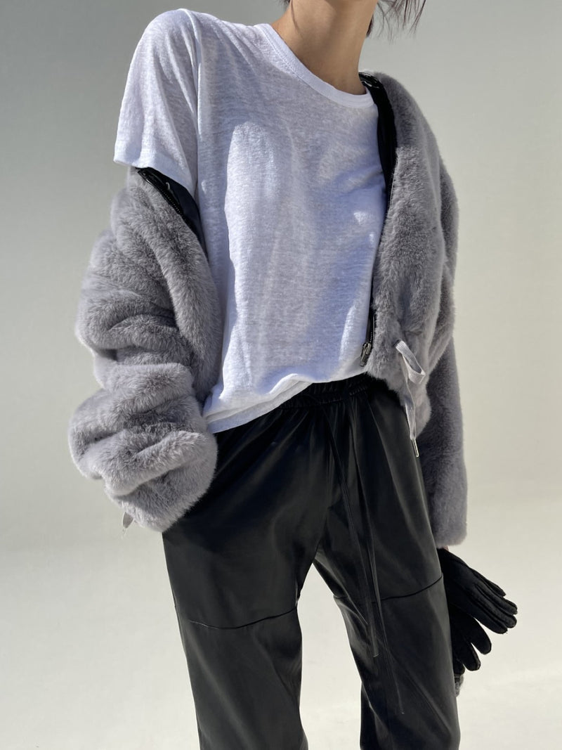 FAUX FUR COLLARLESS JACKET