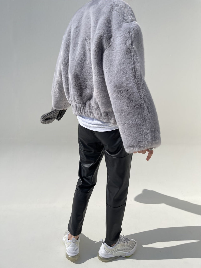 FAUX FUR COLLARLESS JACKET