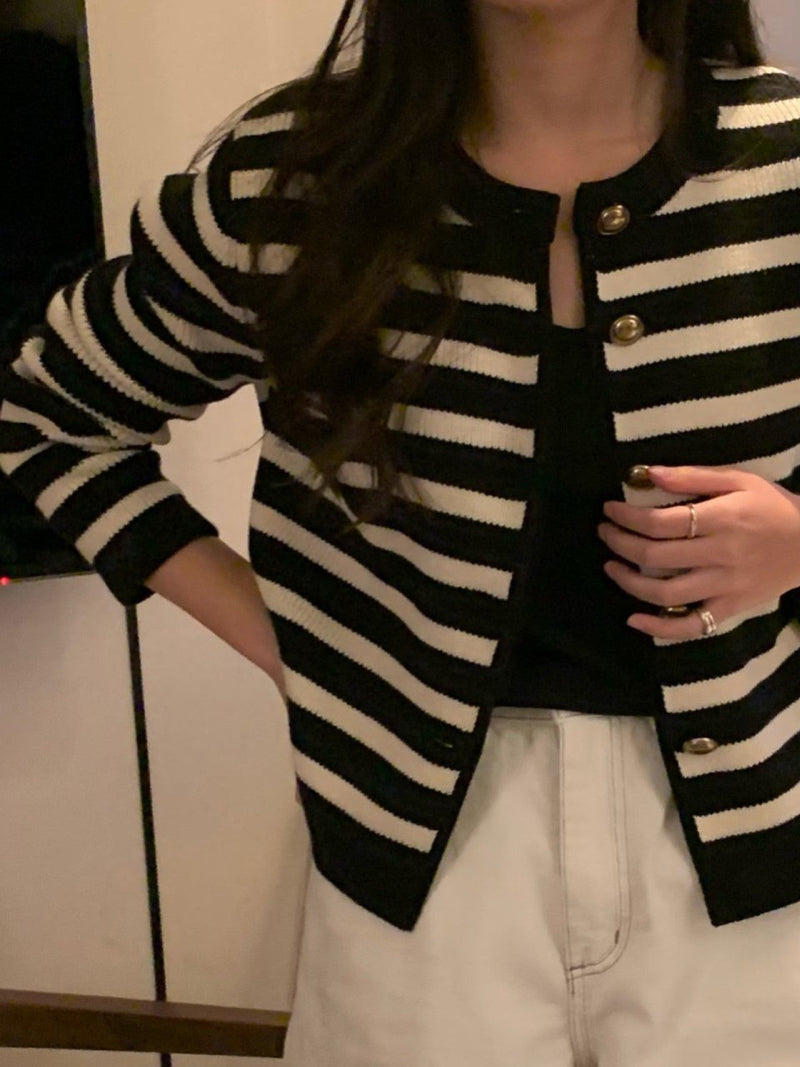 FRENCH STRIPE KNIT CARDIGAN