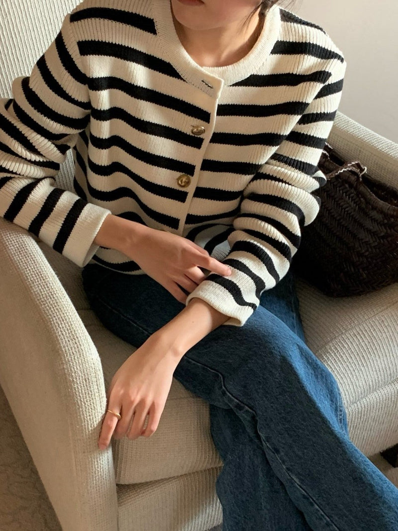 FRENCH STRIPE KNIT CARDIGAN