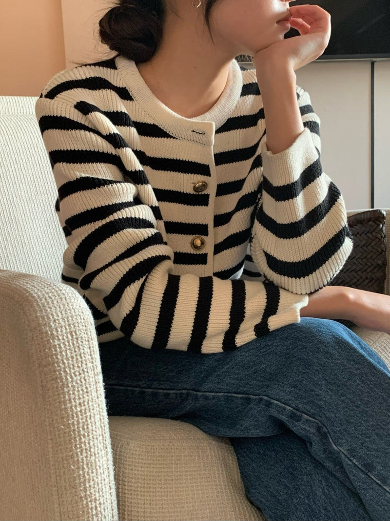 FRENCH STRIPE KNIT CARDIGAN