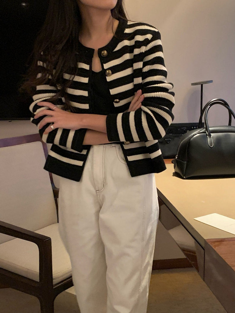 FRENCH STRIPE KNIT CARDIGAN