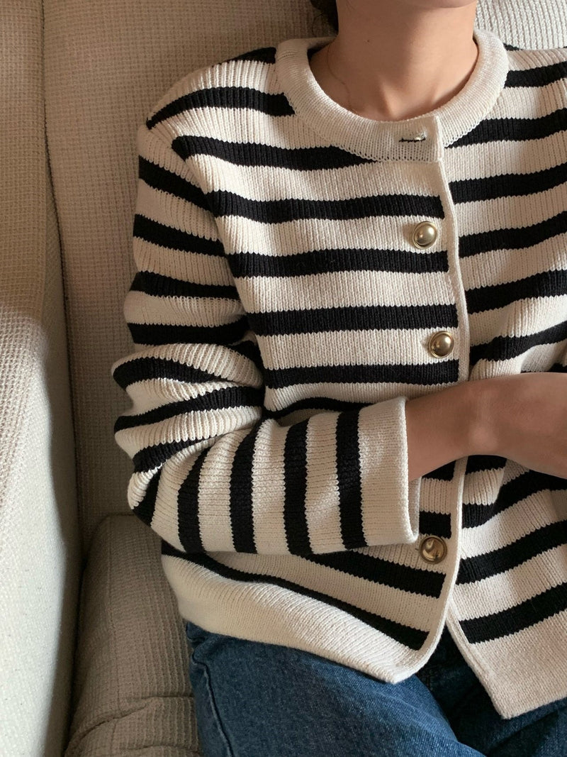 FRENCH STRIPE KNIT CARDIGAN