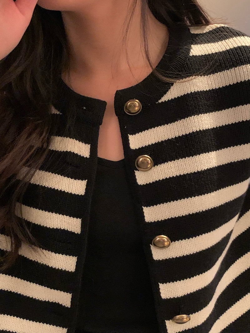 FRENCH STRIPE KNIT CARDIGAN