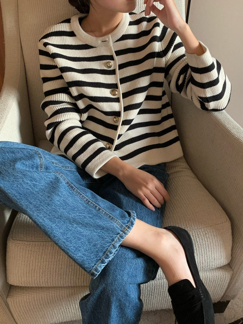 FRENCH STRIPE KNIT CARDIGAN