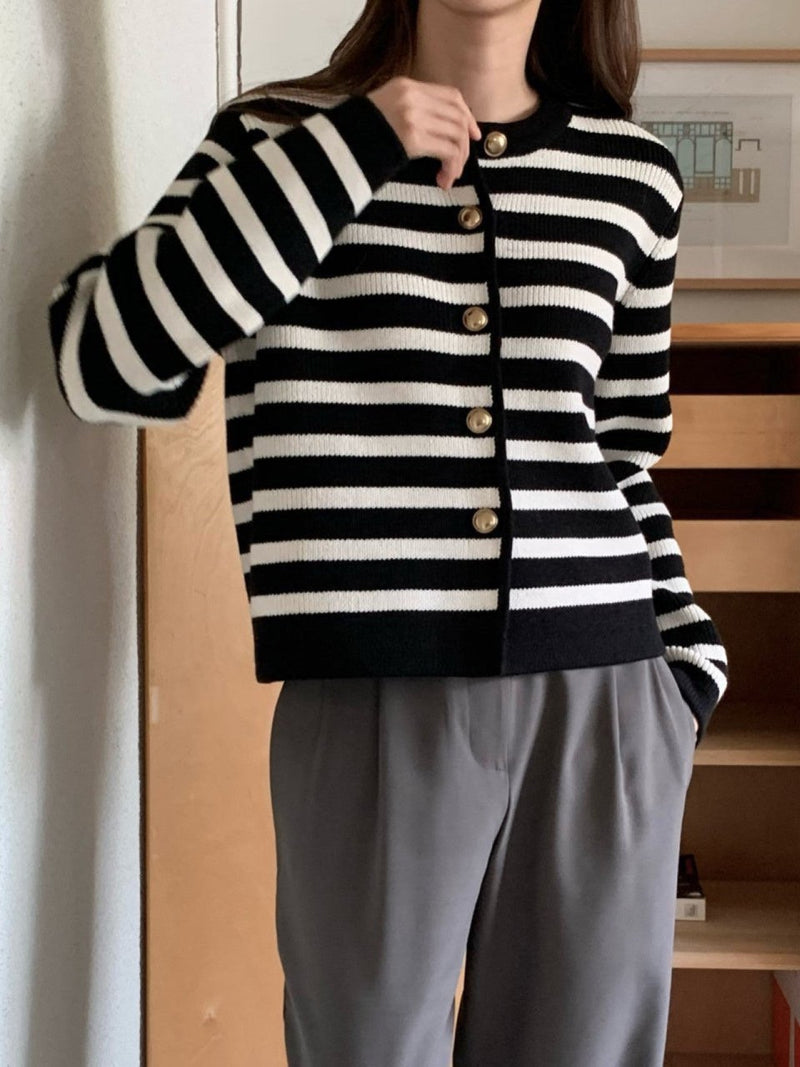 FRENCH STRIPE KNIT CARDIGAN