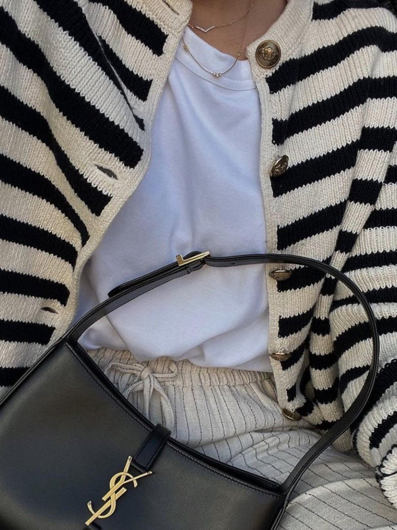 FRENCH STRIPE KNIT CARDIGAN