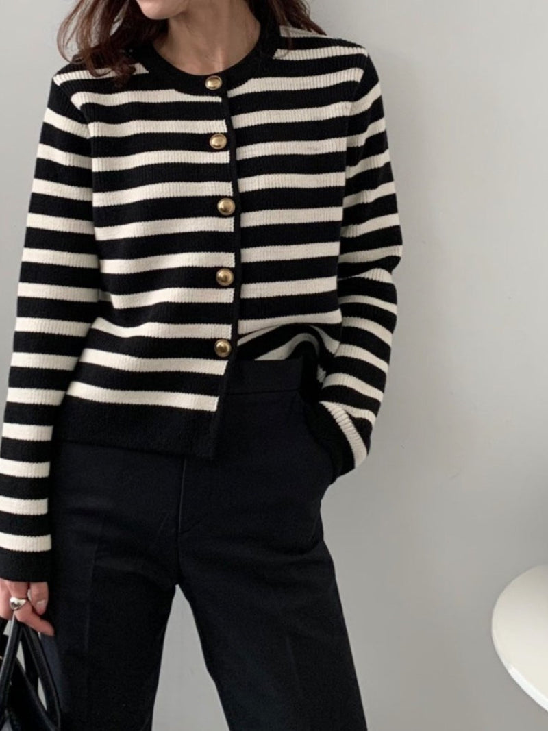 FRENCH STRIPE KNIT CARDIGAN