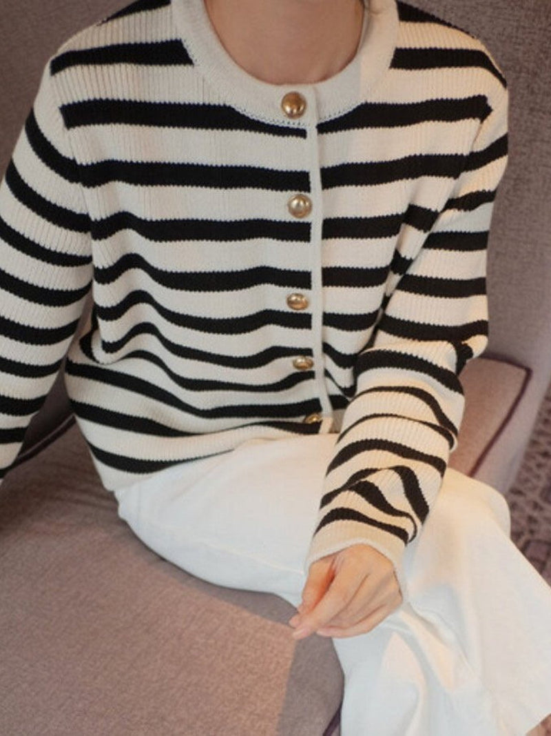 FRENCH STRIPE KNIT CARDIGAN