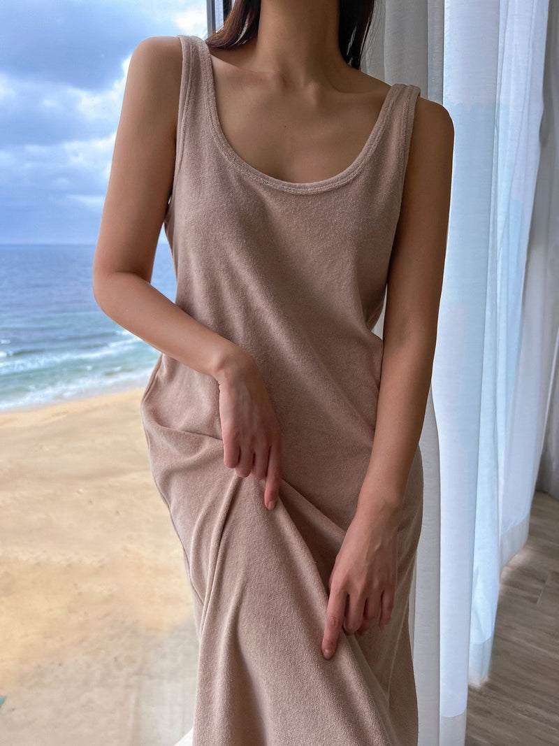 FRENCH TERRY BACKLESS SLEEVELESS DRESS