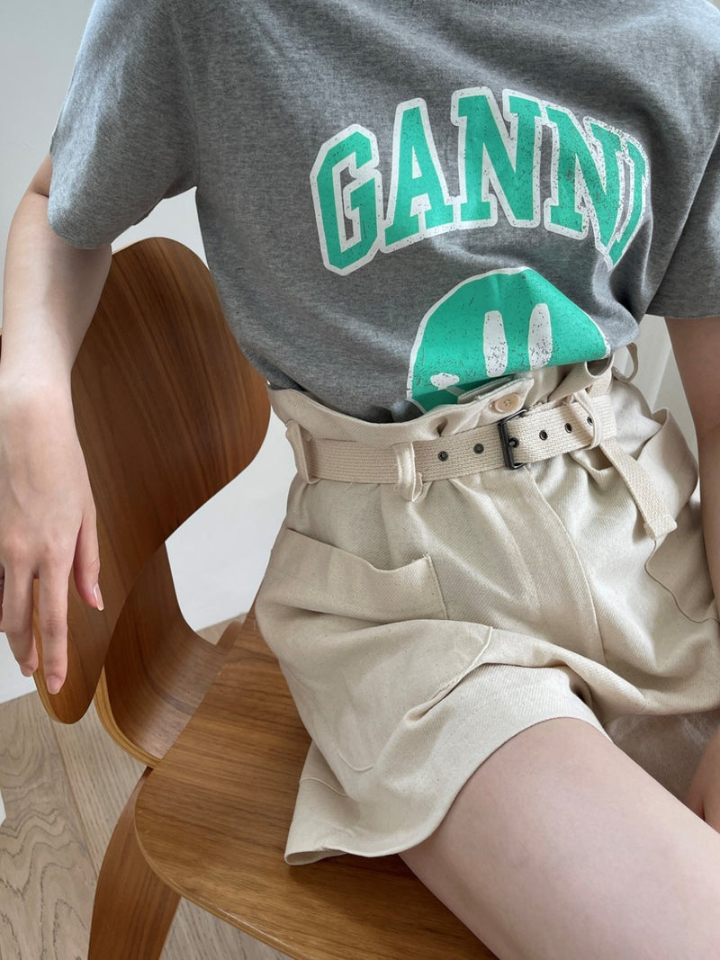 GANNI SMILEY COTTON T-SHIRT