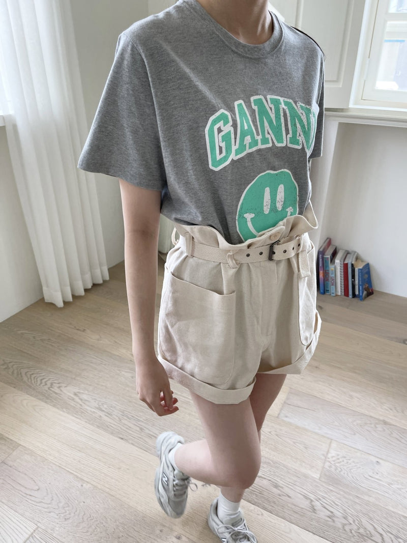 GANNI SMILEY COTTON T-SHIRT