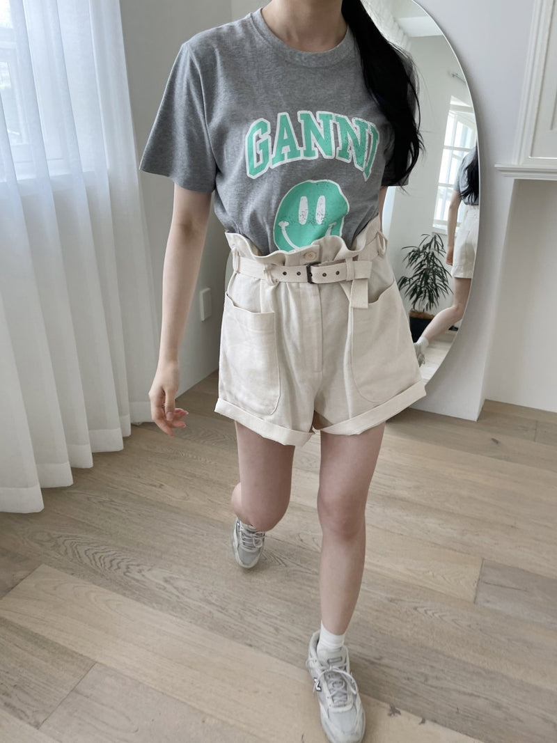 GANNI SMILEY COTTON T-SHIRT