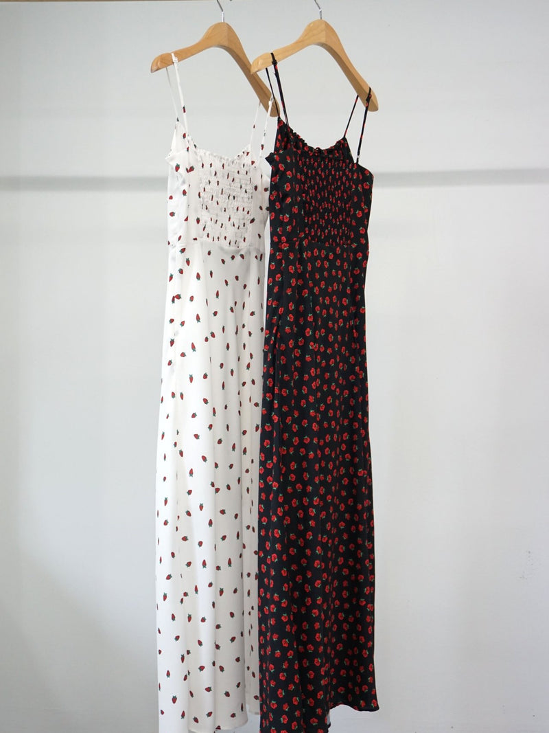 GATHERED BUST SHOESTRING STRAP DRESS