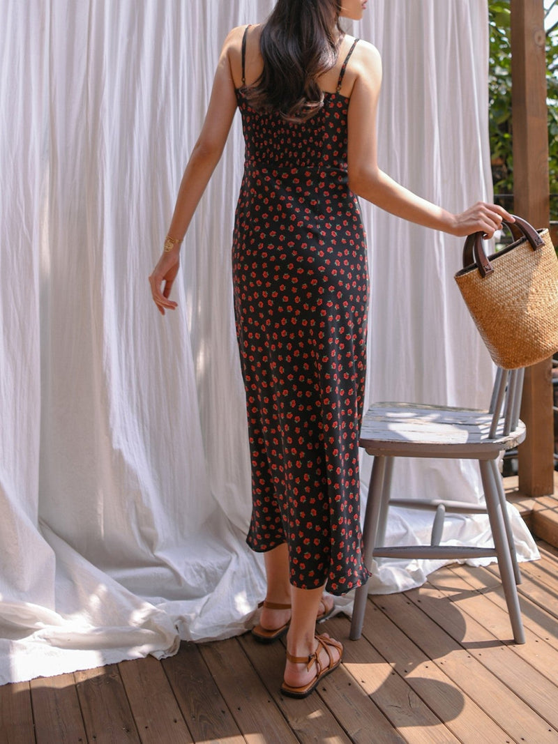 GATHERED BUST SHOESTRING STRAP DRESS