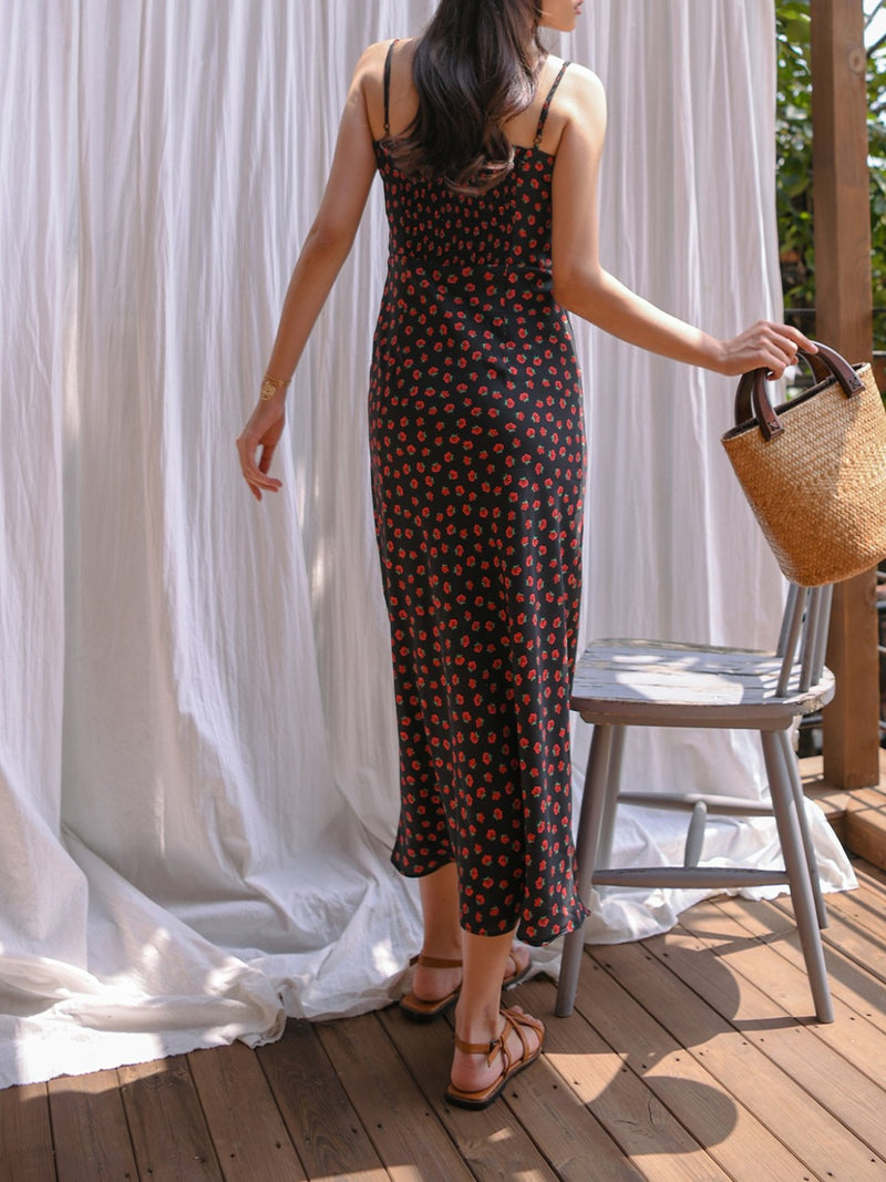 GATHERED BUST SHOESTRING STRAP DRESS