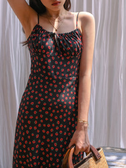 GATHERED BUST SHOESTRING STRAP DRESS