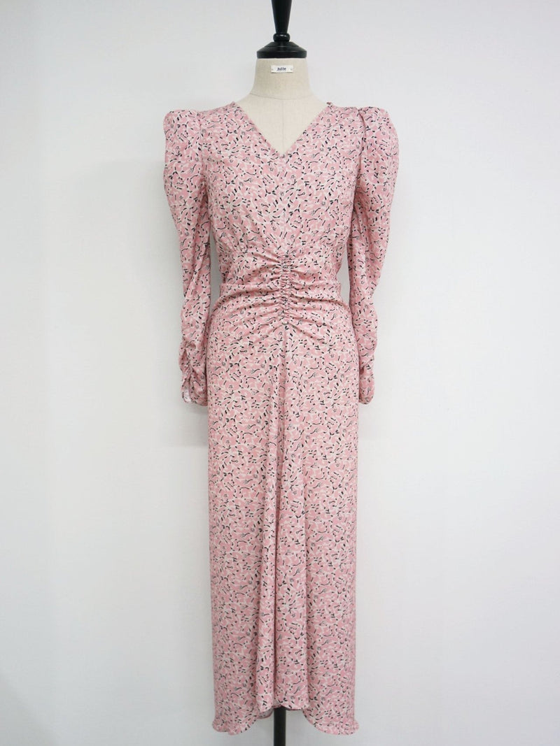 GATHERED WAIST STRUCTURED SHOULDER DRESS