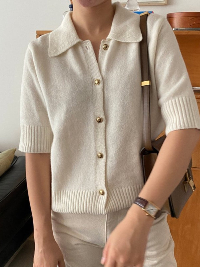 GOLD BUTTON COLLARED CARDIGAN