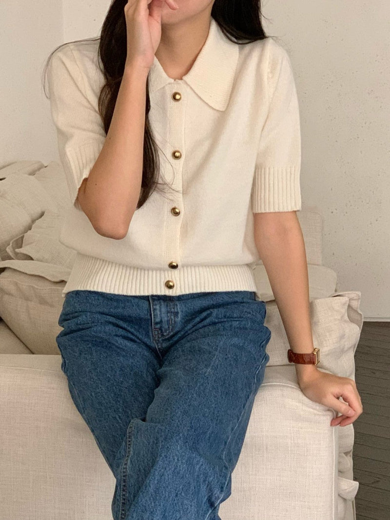 GOLD BUTTON COLLARED CARDIGAN