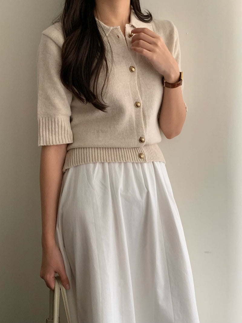 GOLD BUTTON COLLARED CARDIGAN