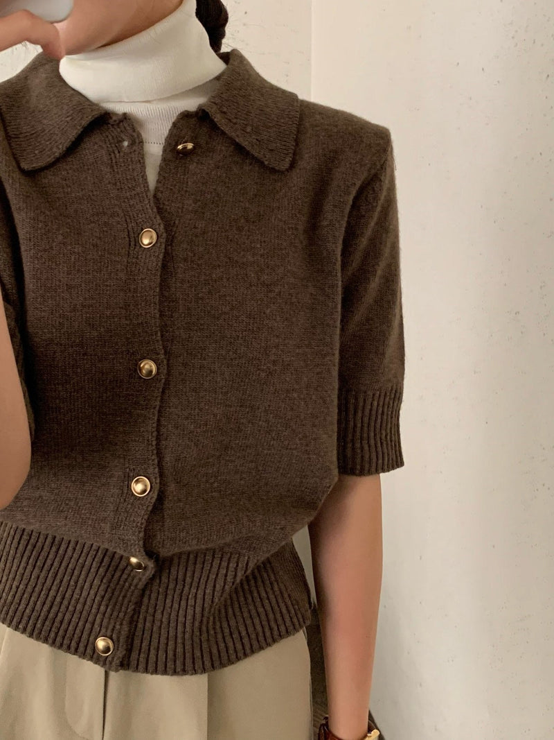 GOLD BUTTON COLLARED CARDIGAN