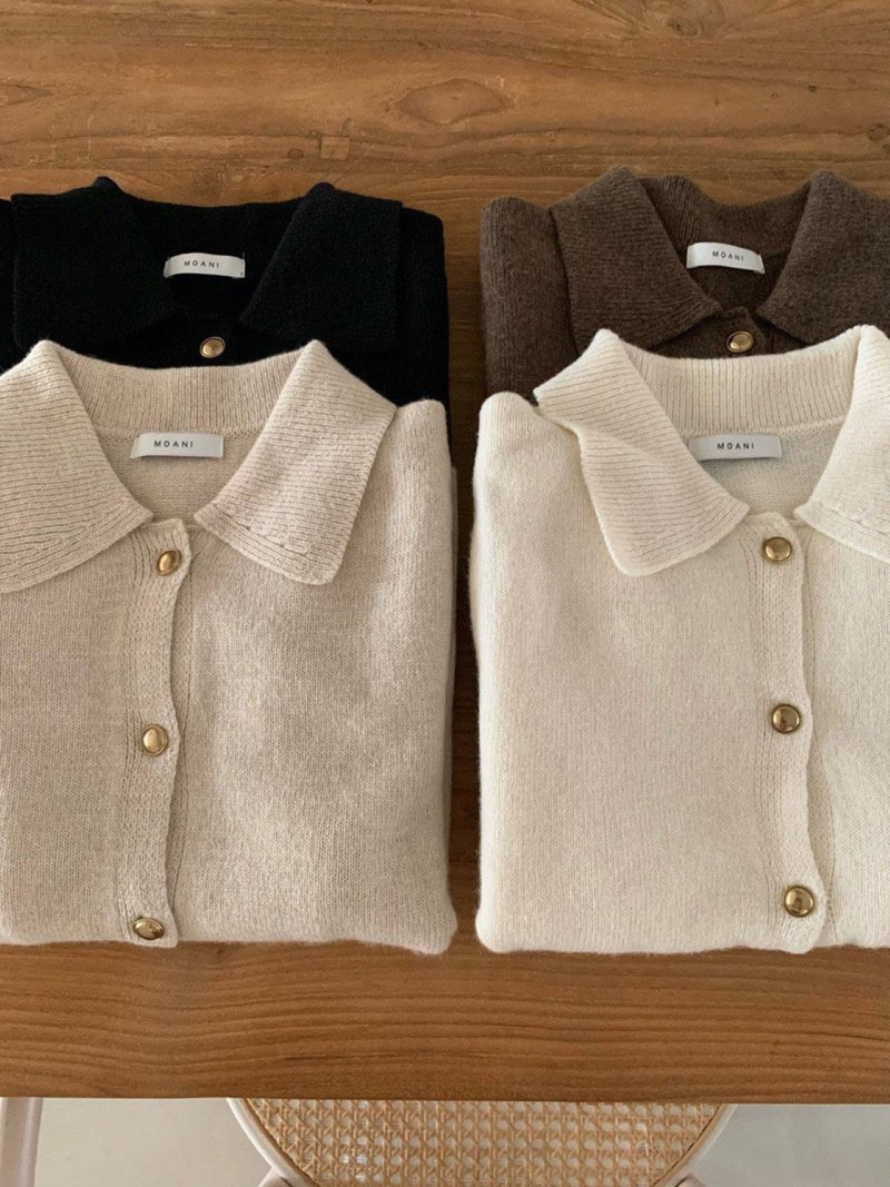 GOLD BUTTON COLLARED CARDIGAN