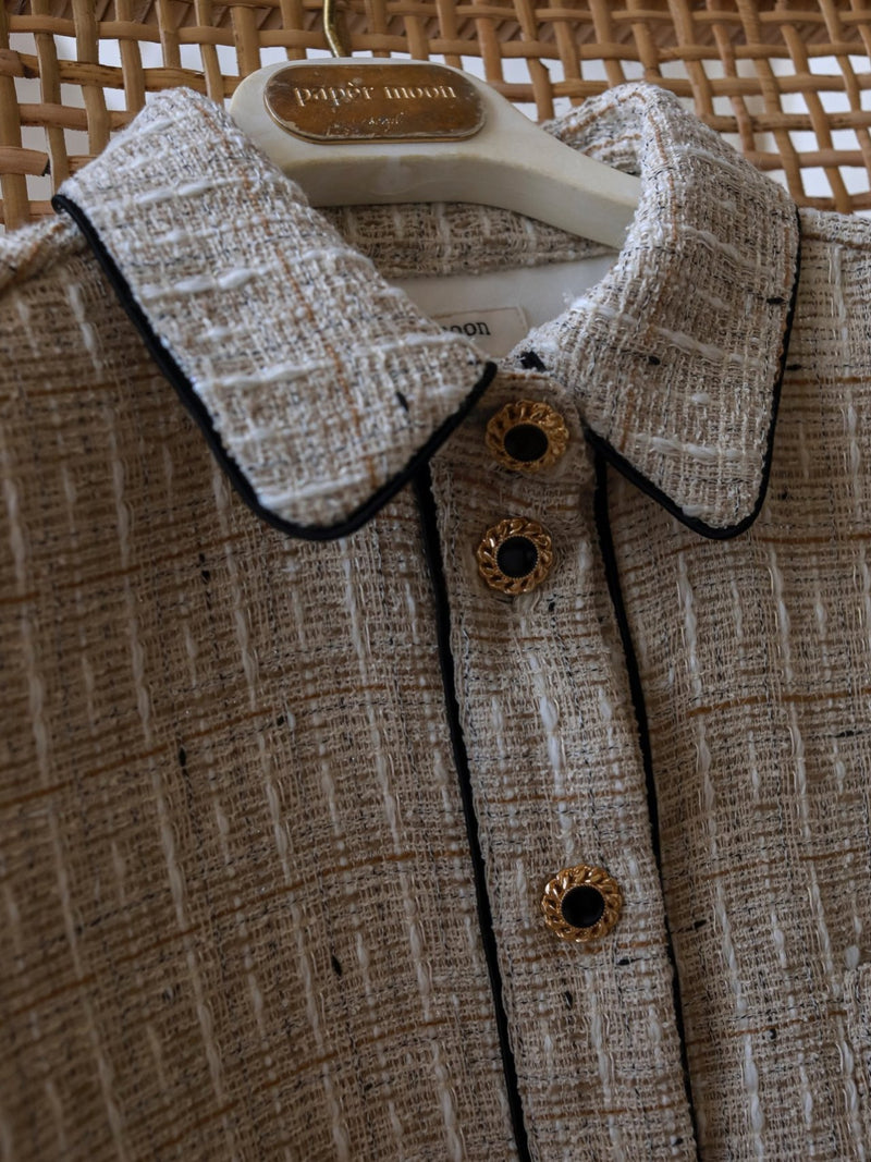 GOLD BUTTON DETAIL CROPPED TWEED JACKET