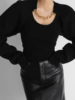 GOLD CHAIN NECKLACE BOLERO KNIT CARDIGAN