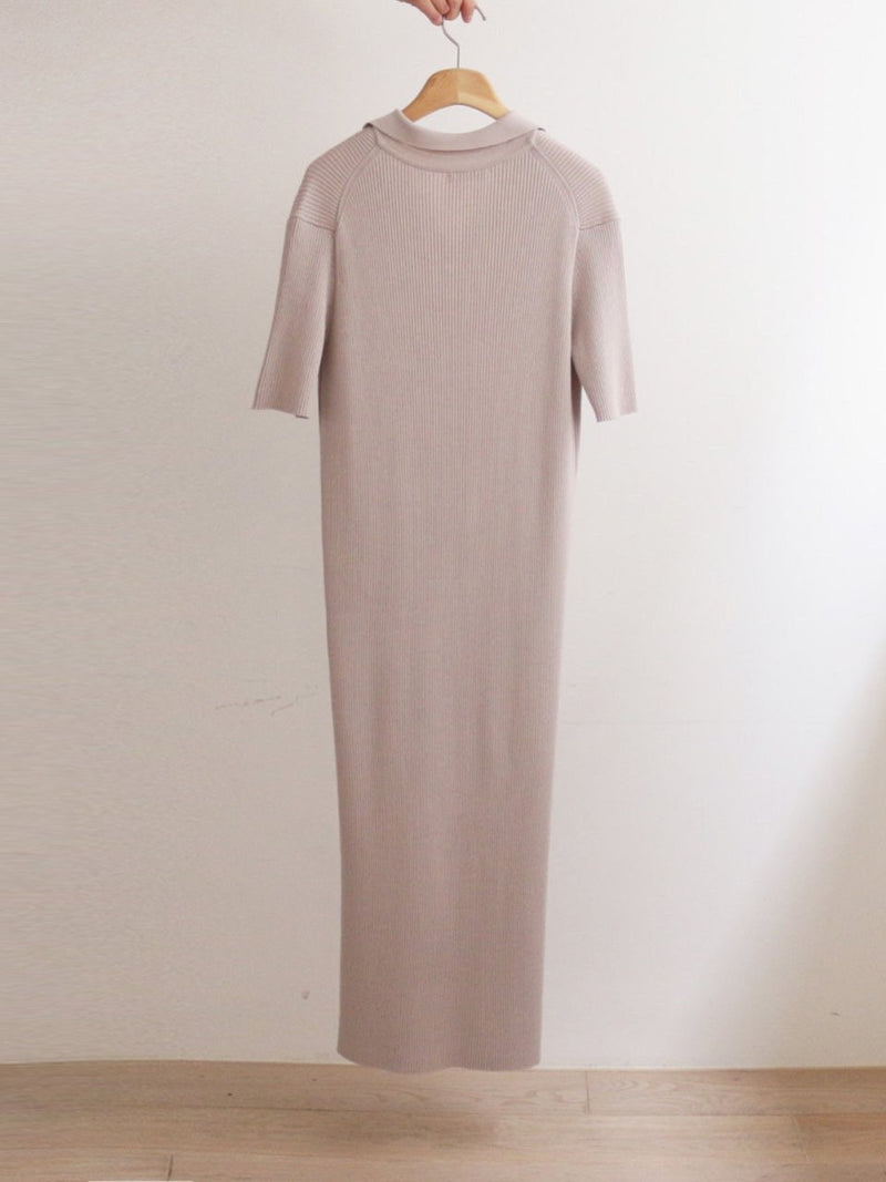 HALF SLEEVE COLLARED RIBBED DRESS