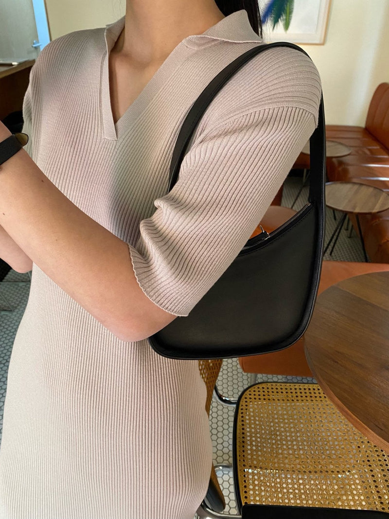 HALF SLEEVE COLLARED RIBBED DRESS