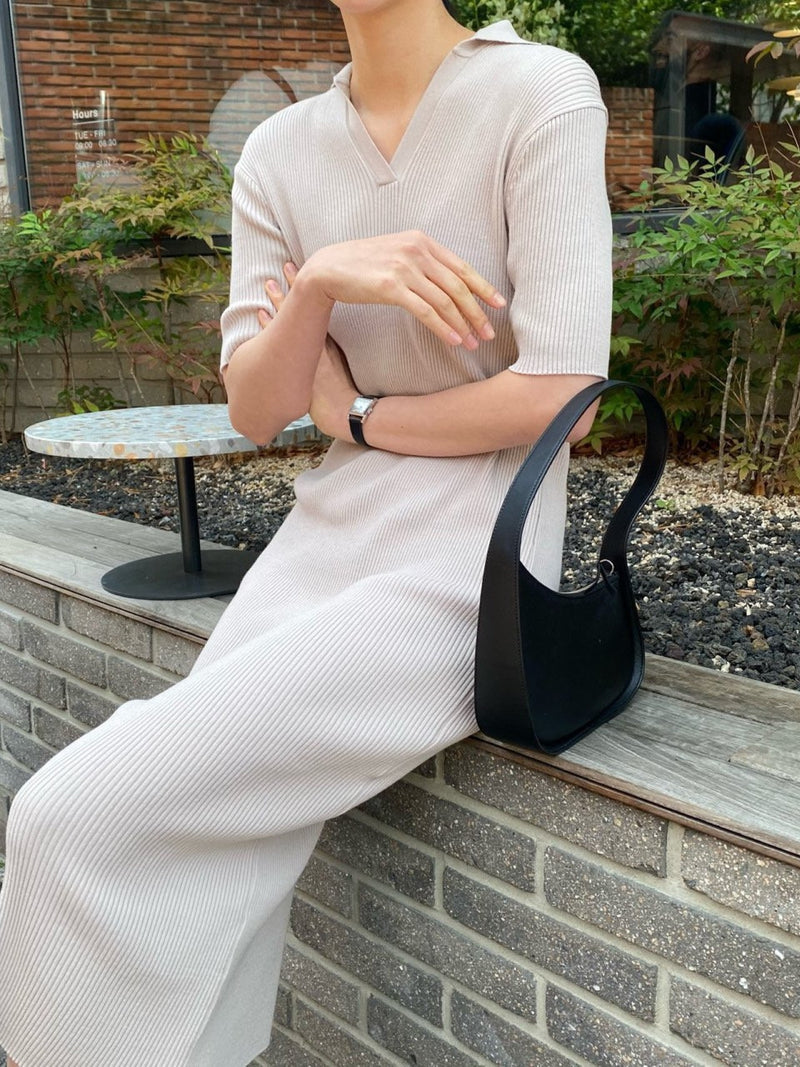 HALF SLEEVE COLLARED RIBBED DRESS
