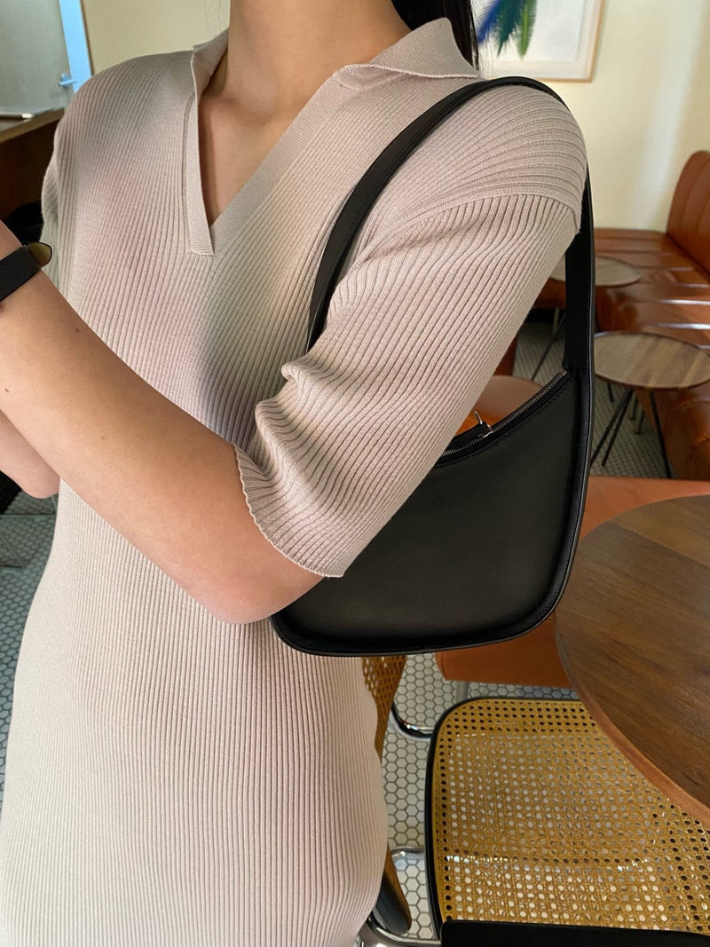 HALF SLEEVE COLLARED RIBBED DRESS