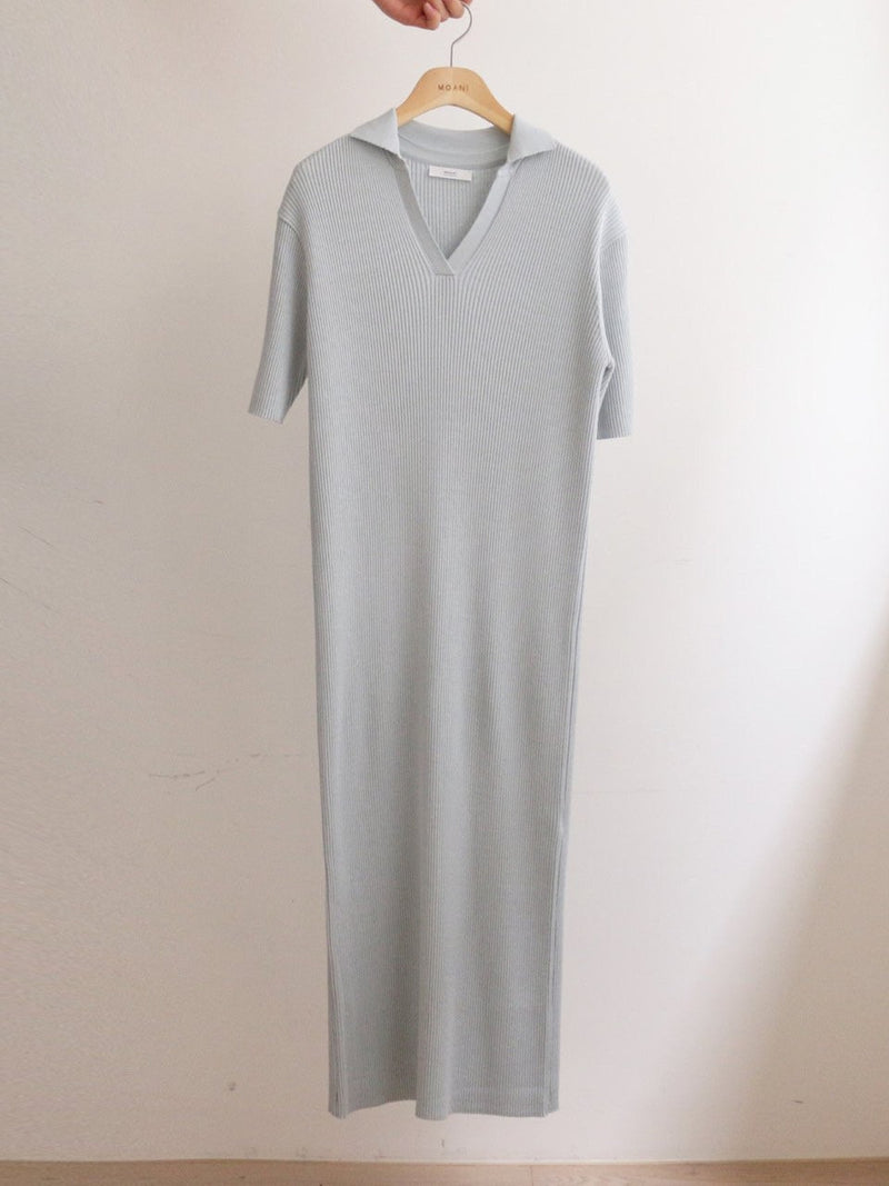 HALF SLEEVE COLLARED RIBBED DRESS